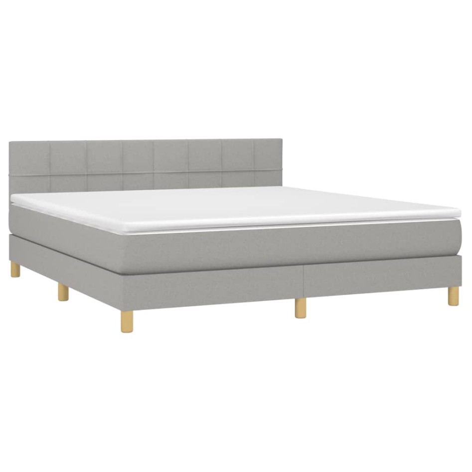 Cama box spring con colchón tela y LED gris claro 180x200