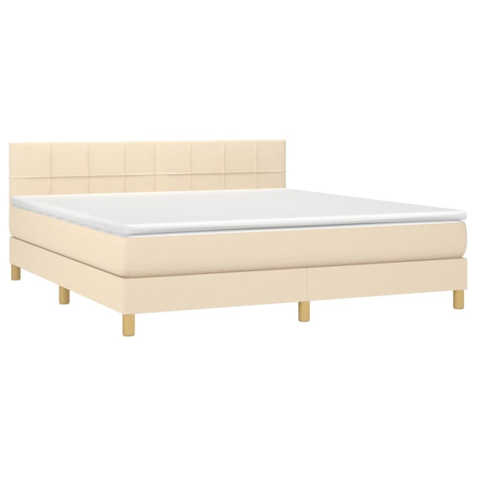 Cama box spring con colchón y LED tela crema 180x200