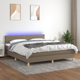 Cama box spring con colchón LED tela gris taupe 160x200