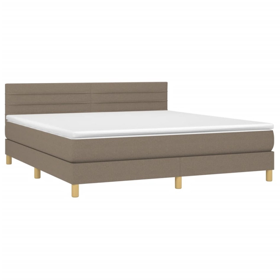 Cama box spring con colchón LED tela gris taupe 160x200