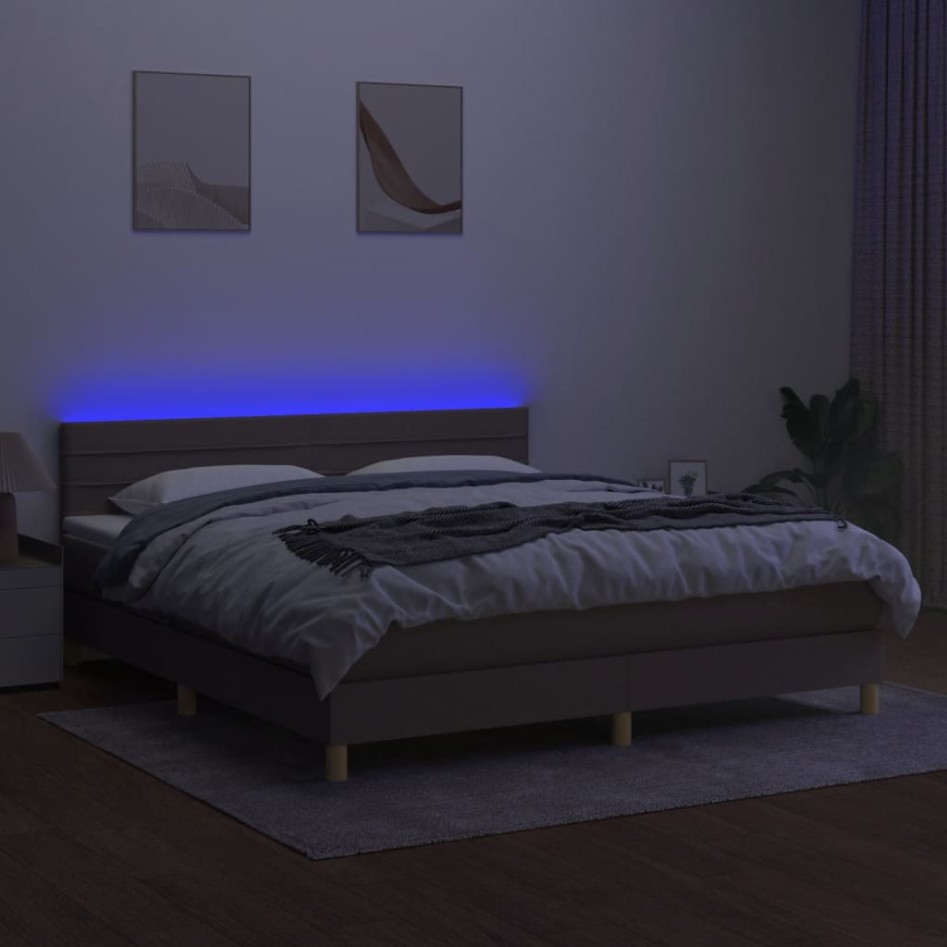 Cama box spring con colchón LED tela gris taupe 160x200