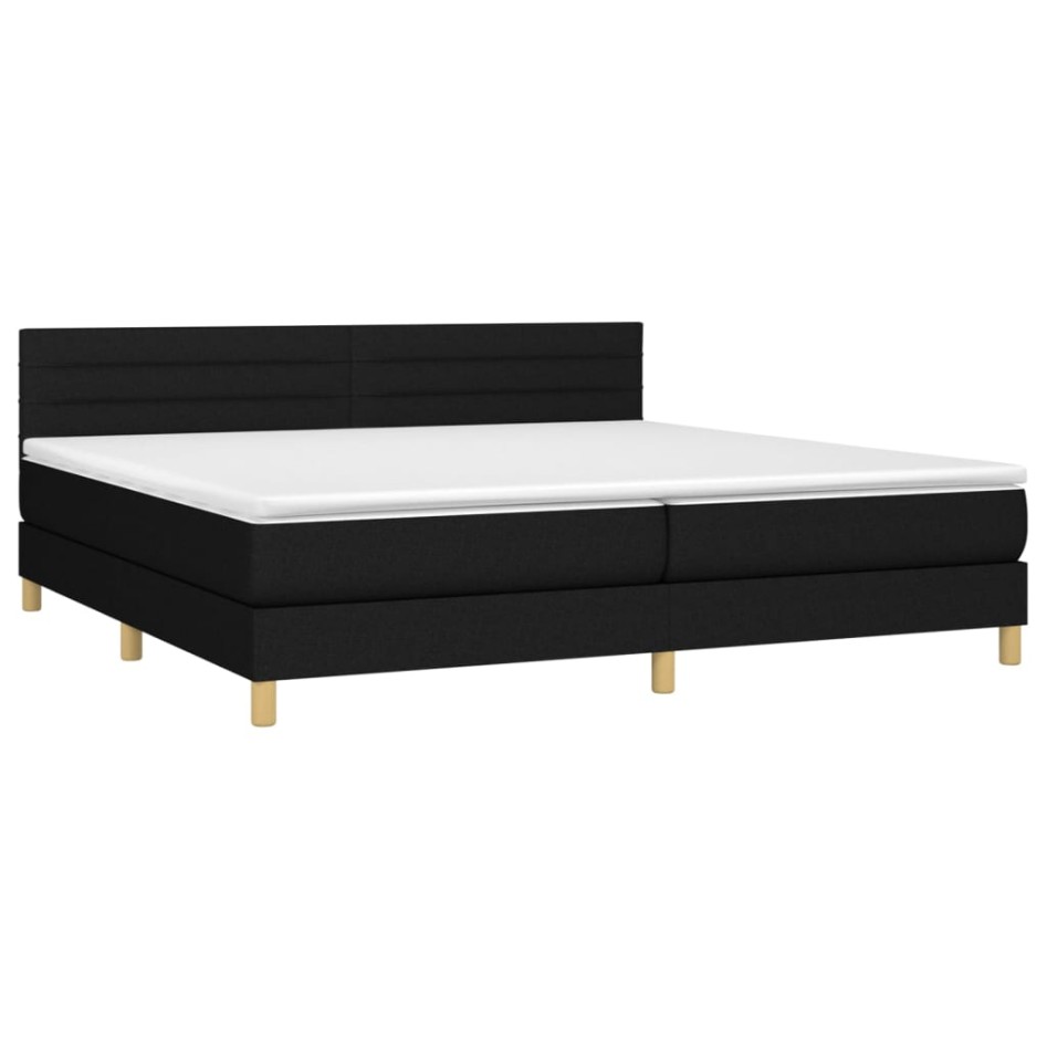 Cama box spring con colchón LED tela negro 200x200