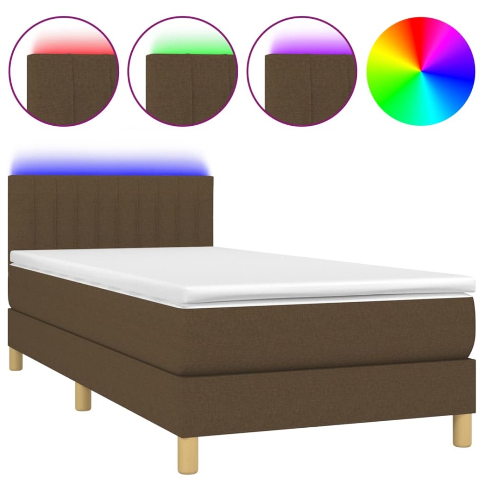 Cama box spring con colchón LED tela marrón oscuro 100x200