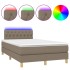 Cama box spring con colchón y LED tela gris taupe 120x200