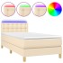 Cama box spring con colchón y LED tela crema 90x200