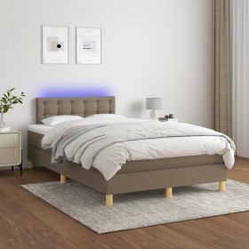 Cama box spring con colchón y LED tela gris taupe 120x200