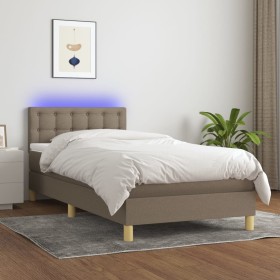 Cama box spring con colchón LED tela gris taupe 80x200