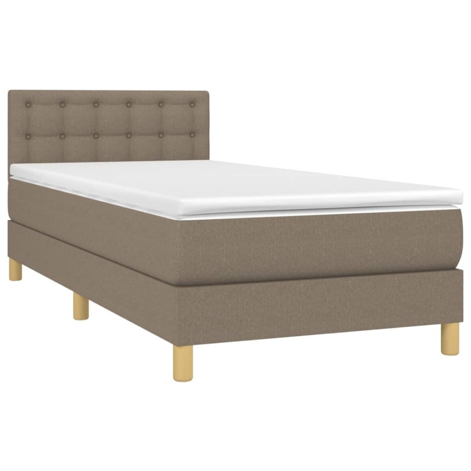 Cama box spring con colchón LED tela gris taupe 80x200