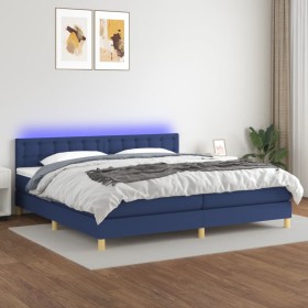 Cama box spring con colchón y LED tela azul 200x200