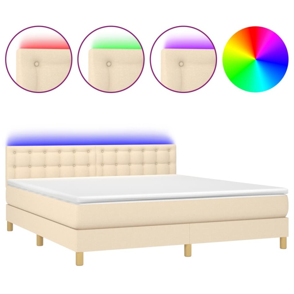 Cama box spring con colchón y LED tela crema 160x200