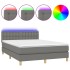 Cama box spring colchón y luces LED tela gris oscuro 140x200