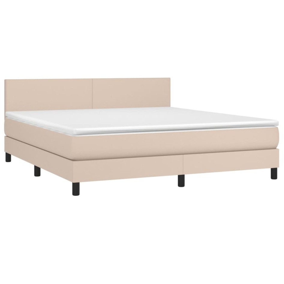 Cama box spring colchón LED cuero sintético capuchino