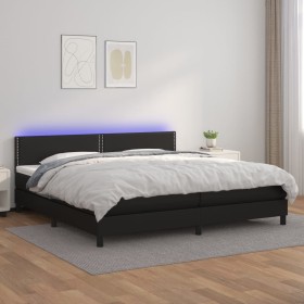 Cama box spring colchón y LED cuero sintético negro 200x200