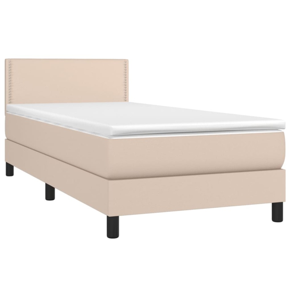 Cama box spring colchón LED cuero sintético capuchino 80x200