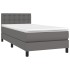 Cama box spring y colchón LED cuero sintético gris 90x200