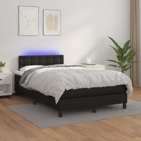 Cama box spring colchón y LED cuero sintético negro 120x200