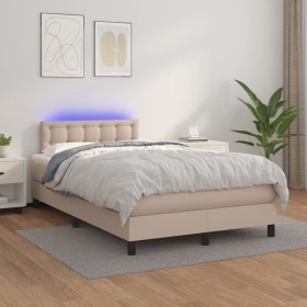 Cama box spring colchón LED cuero sintético capuchino