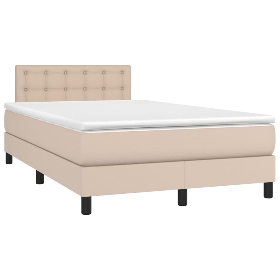Cama box spring colchón LED cuero sintético capuchino
