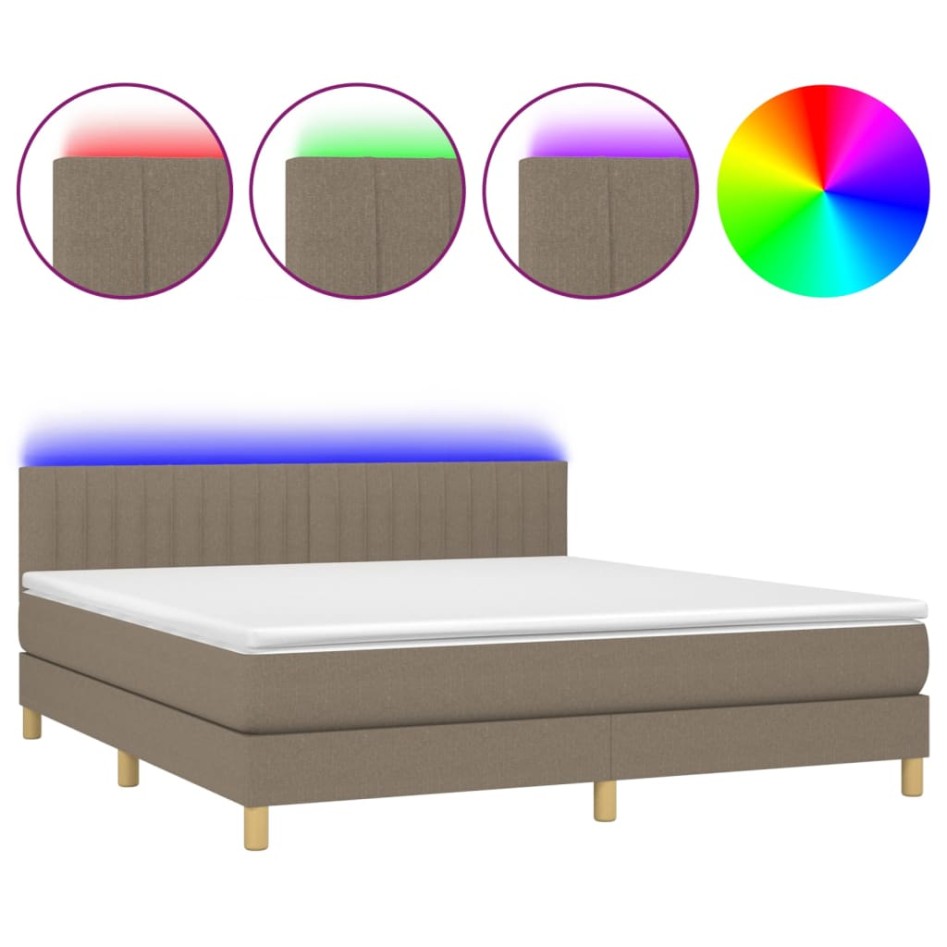 Cama box spring con colchón LED tela gris taupe 160x200