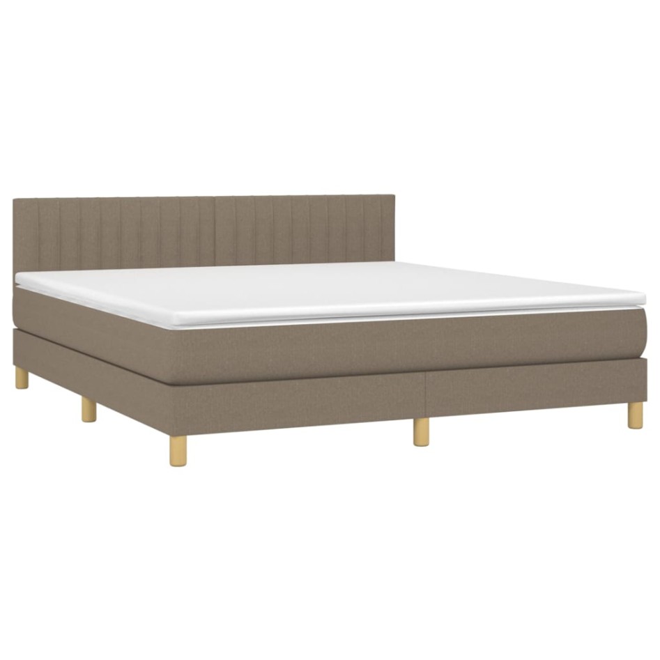 Cama box spring con colchón LED tela gris taupe 160x200