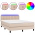 Cama box spring colchón LED cuero sintético capuchino