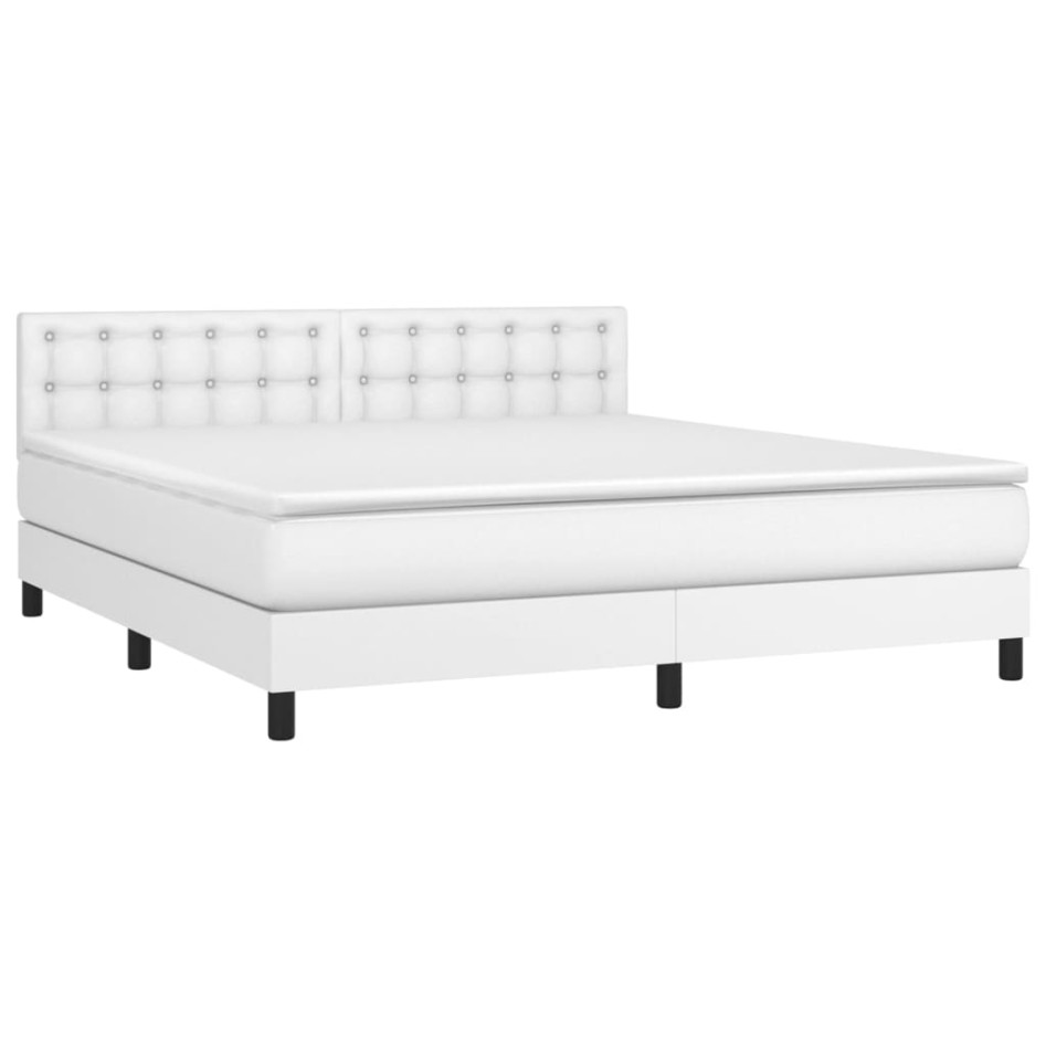 Cama box spring colchón y LED cuero sintético blanco 160x200