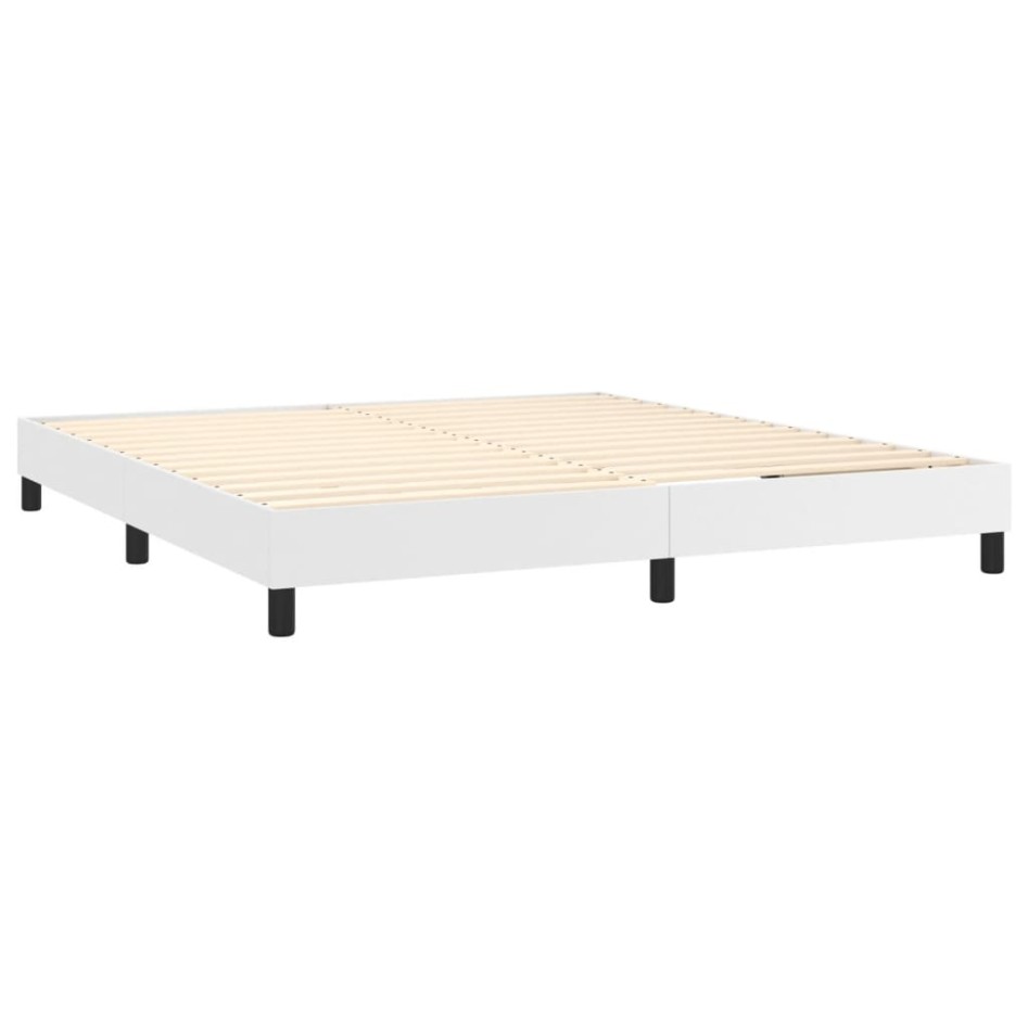 Cama box spring colchón y LED cuero sintético blanco 160x200