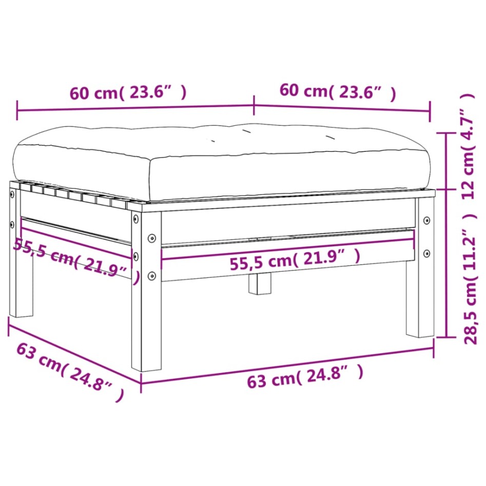 Taburetes de jardín con cojines 2 uds madera abeto de