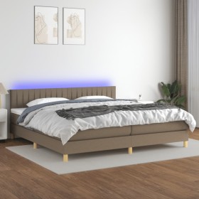 Cama box spring con colchón LED tela gris taupe 200x200