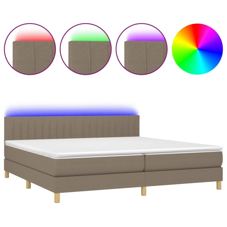 Cama box spring con colchón LED tela gris taupe 200x200