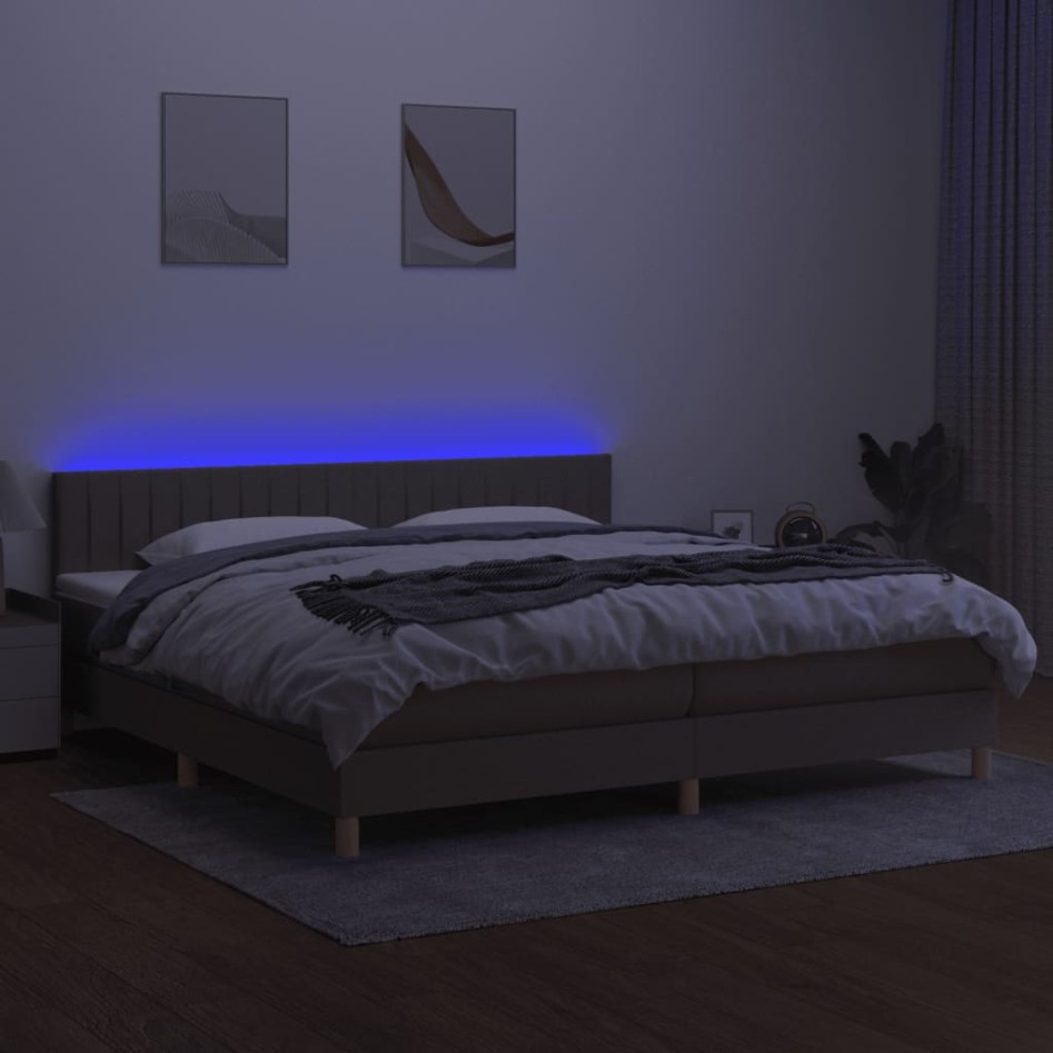 Cama box spring con colchón LED tela gris taupe 200x200