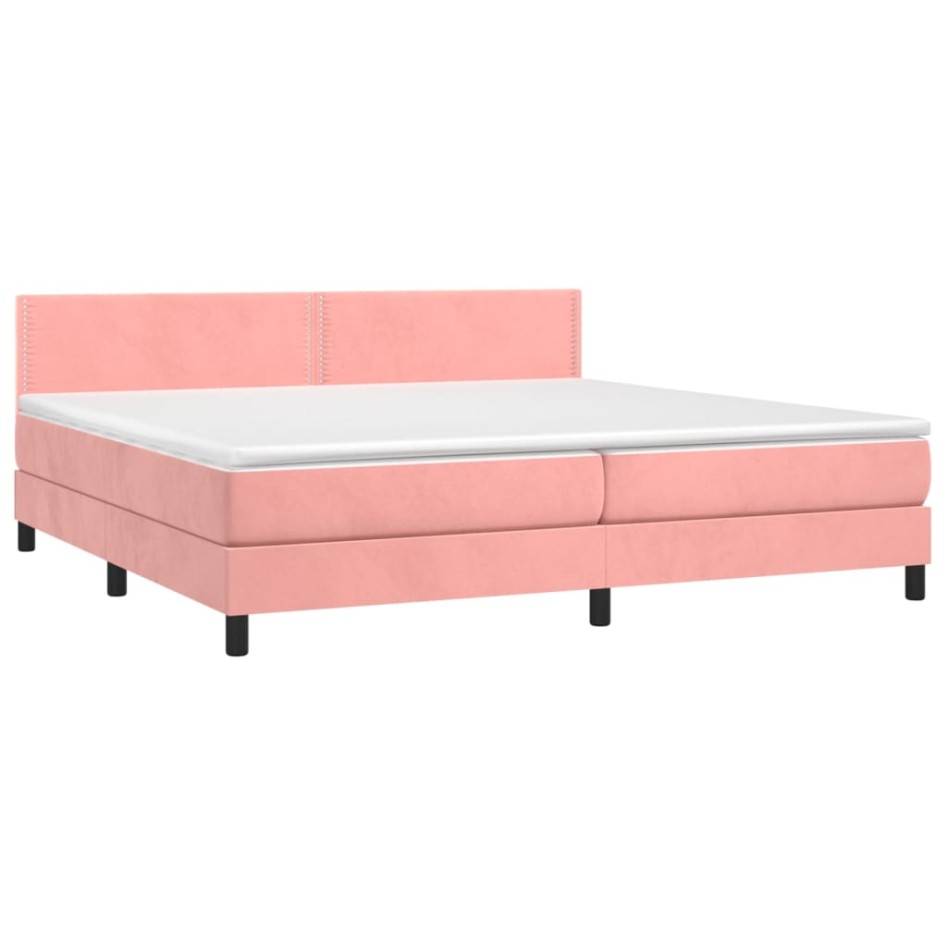 Cama box spring colchón y LED terciopelo rosa 200x200