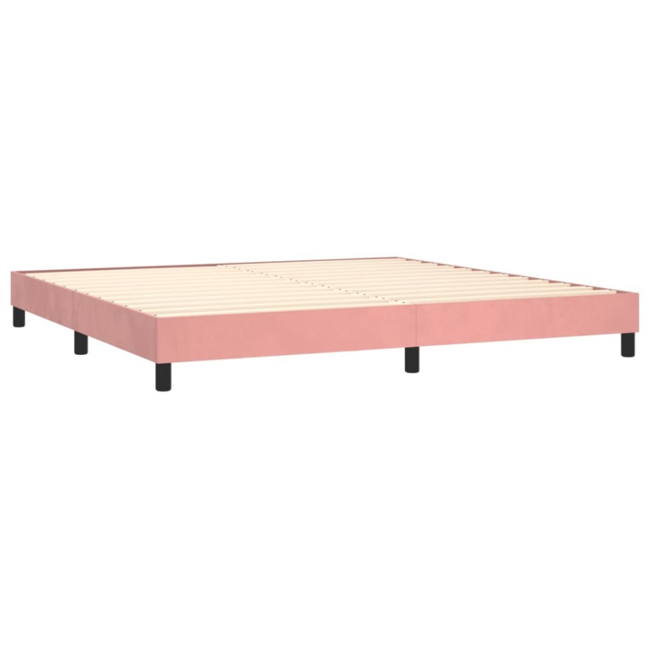 Cama box spring colchón y LED terciopelo rosa 200x200