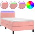 Cama box spring colchón y LED terciopelo rosa 80x200