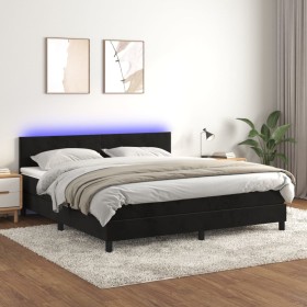 Cama box spring colchón y LED terciopelo negro 160x200
