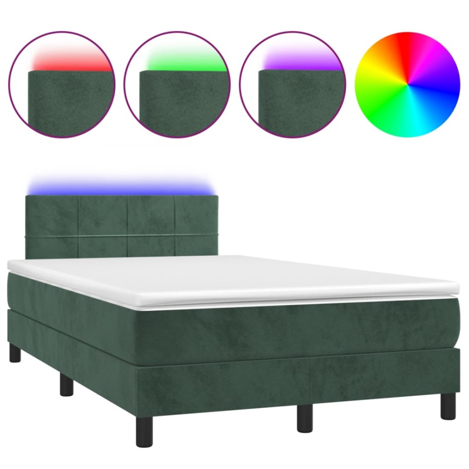 Cama box spring colchón y LED terciopelo verde oscuro