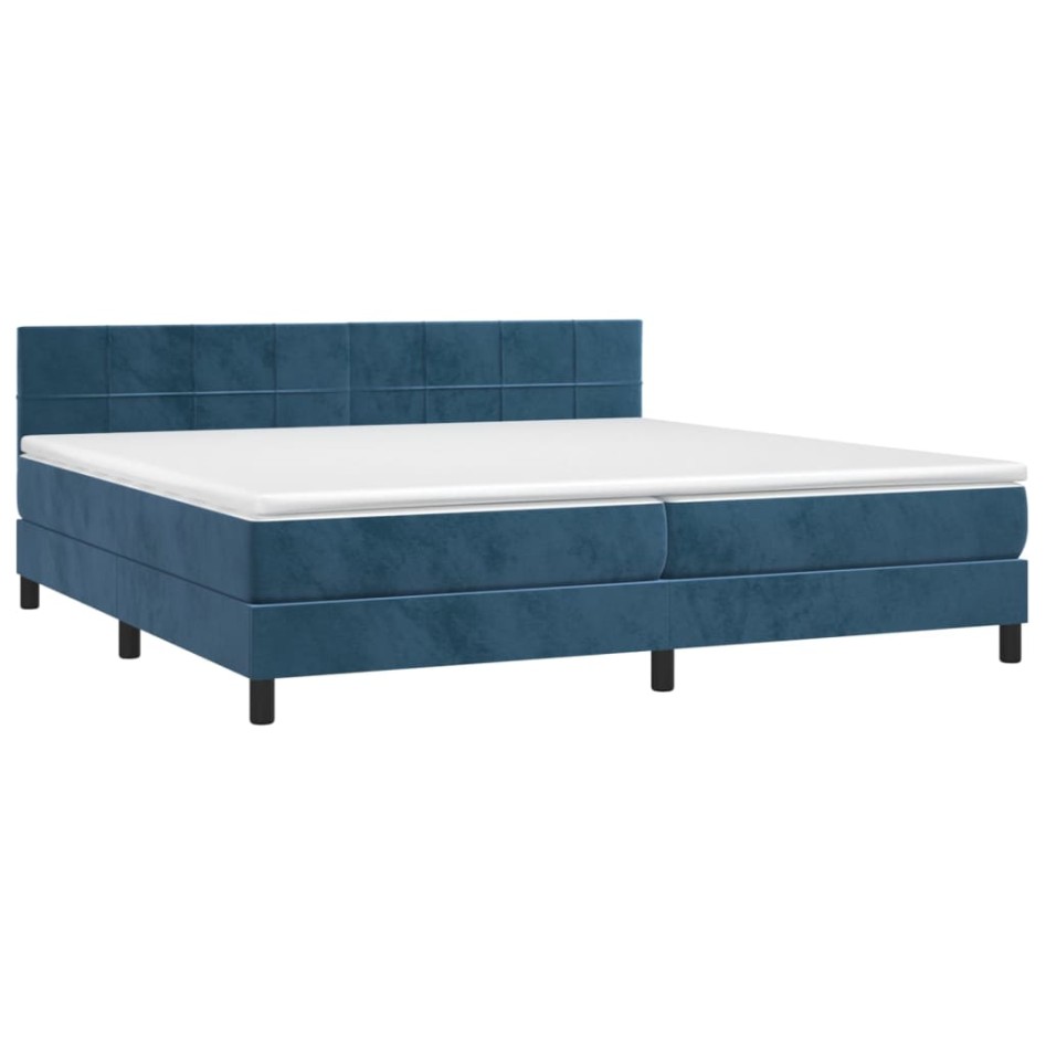 Cama box spring colchón y LED terciopelo azul oscuro 200x200