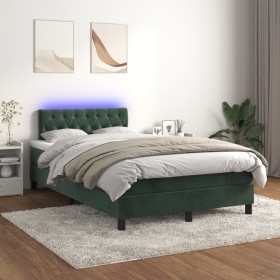 Cama box spring colchón y LED terciopelo verde oscuro