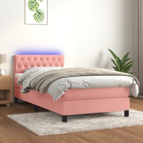Cama box spring colchón y LED terciopelo rosa 90x190
