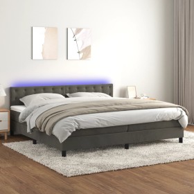 Cama box spring colchón y LED terciopelo gris oscuro 200x200