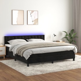 Cama box spring colchón y LED terciopelo negro 160x200