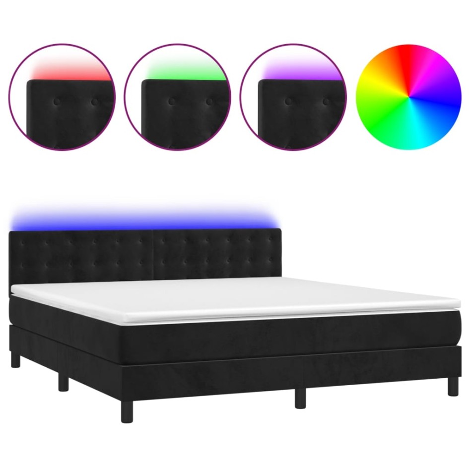Cama box spring colchón y LED terciopelo negro 160x200