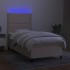 Cama box spring colchón y luces LED tela crema 80x200