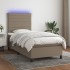 Cama box spring colchón y luces LED tela gris taupe 90x200
