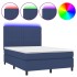 Cama box spring colchón y luces LED tela azul 140x190