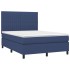 Cama box spring colchón y luces LED tela azul 140x190