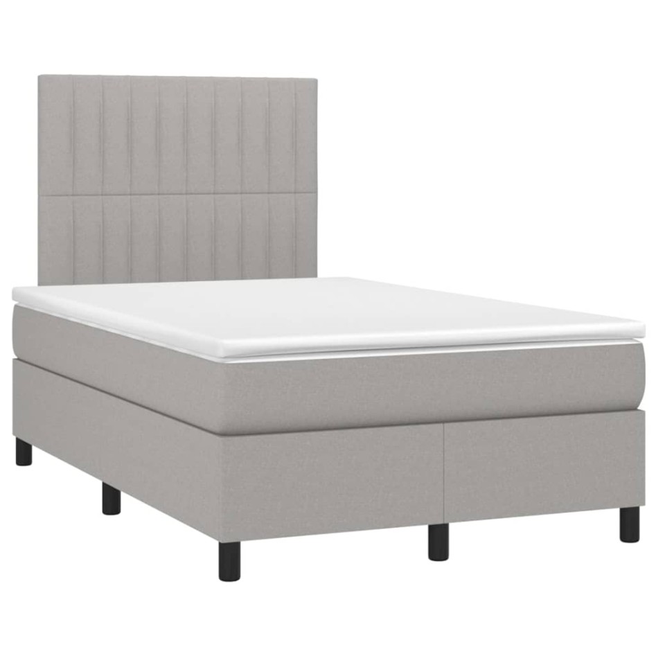 Cama box spring con colchón tela y LED gris claro 120x200