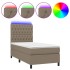 Cama box spring colchón y luces LED tela gris taupe 90x200
