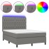 Cama box spring colchón y luces LED tela gris oscuro 140x200