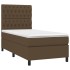 Cama box spring colchón luces LED tela marrón oscuro